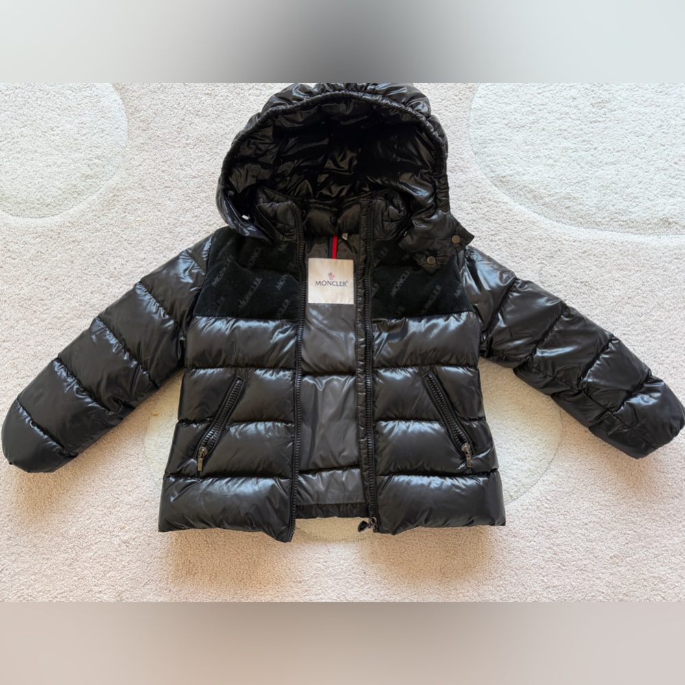 Moncler Kids Shiny Black Puffer Coat